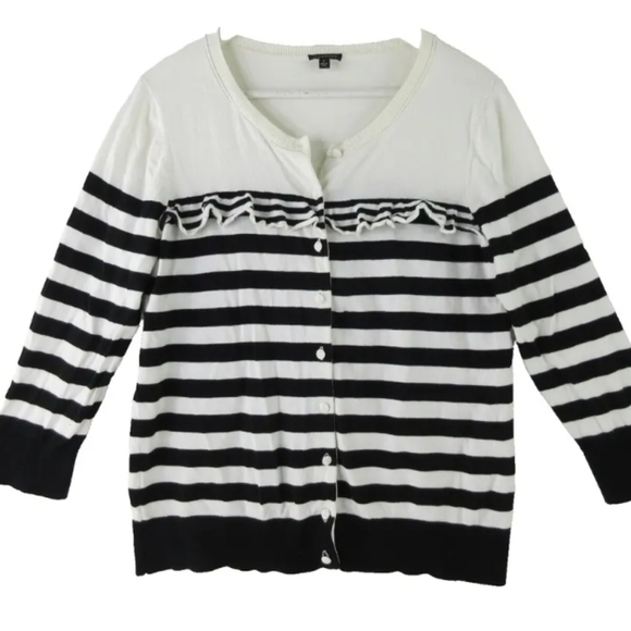 Talbots Black & White Stripe Button Up Cardigan - Picture 6 of 7